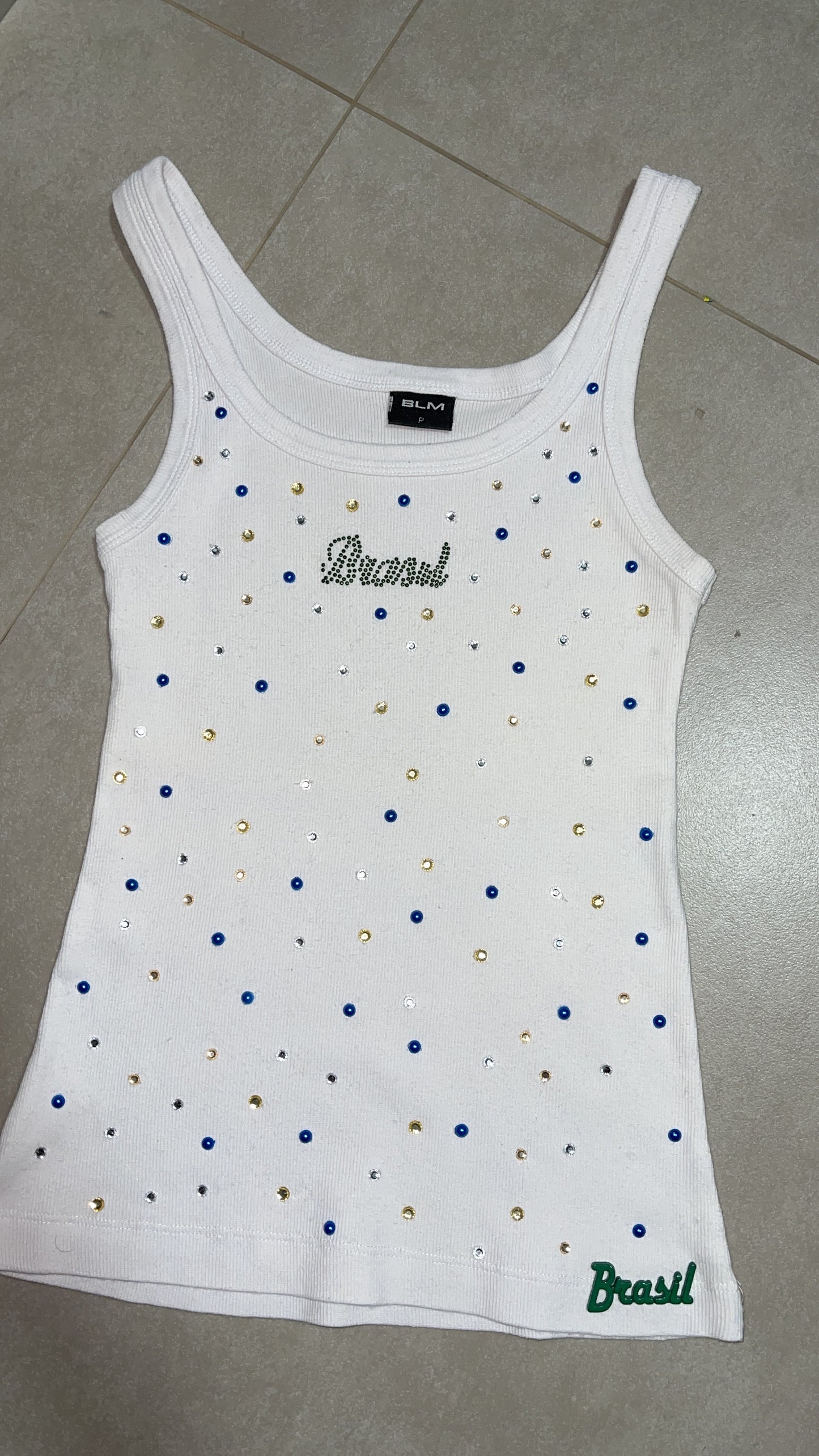 Regata Branca Strass Brasil