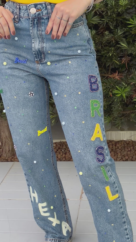 Calça jeans Brasil personalizada